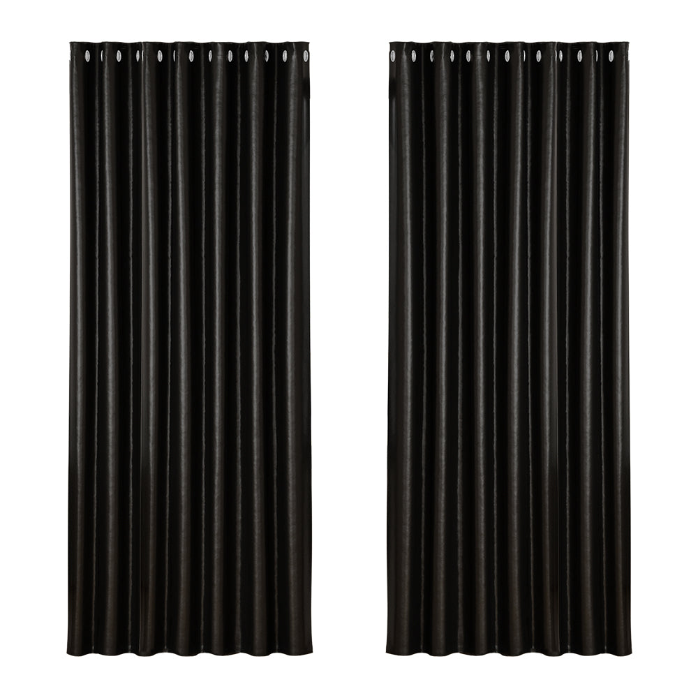 2X Blockout Curtains Eyelet Black Shine 240X230cm