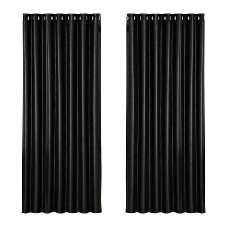 2X Blockout Curtains Eyelet Black Shine 240X230cm