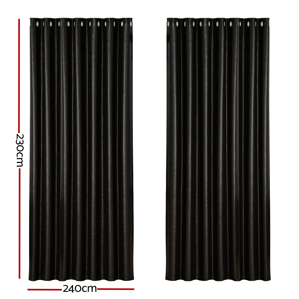 2X Blockout Curtains Eyelet Black Shine 240X230cm