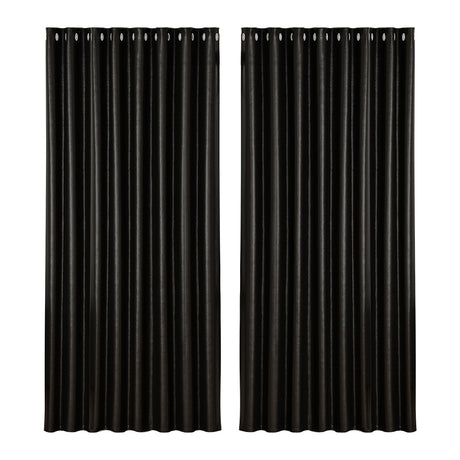 2X Blockout Curtains Eyelet Black Shine large 300X230cm