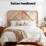 Artiss Bed Headboard Queen Bedhead Rattan - FRED Pine