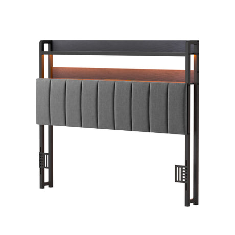 Artiss Double Headboard Charging Station Storage LED Light Grey Upholstered
