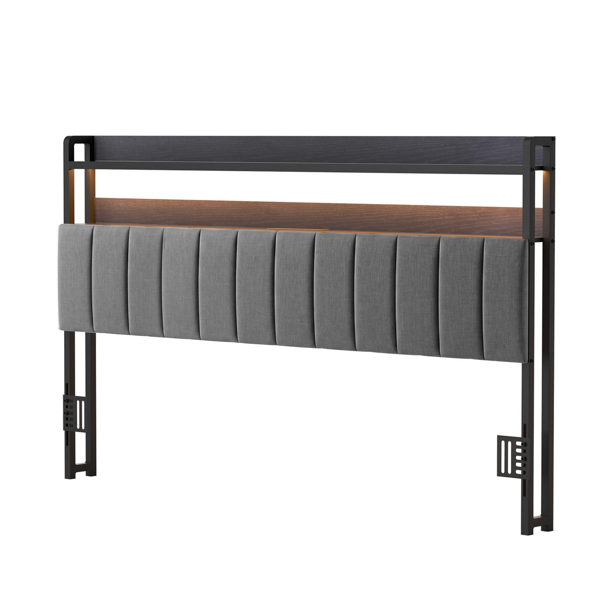 Artiss King Headboard Charging Station Storage LED Light Grey Upholstered
