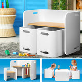 Ember 3PCS Kids Table and Chairs Set Multifunctional Storage Desk White
