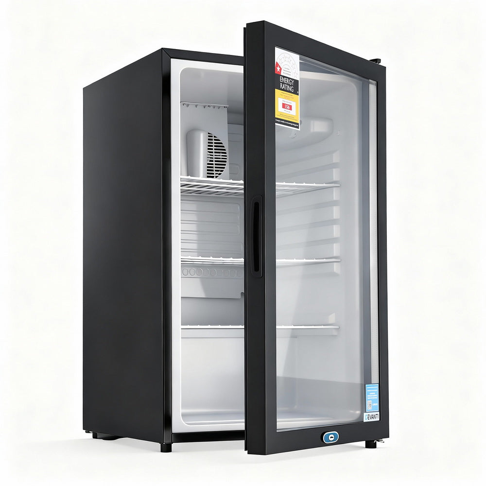 Devanti 105L Bar Fridge Glass Door Mini Fridge Countertop Cooler Black