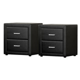 Artiss 2X Bedside Table 2 Drawers Side Table Leather - CADEN Black