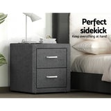 Artiss 2X Bedside Table 2 Drawers Side Table Fabric - CADEN Grey