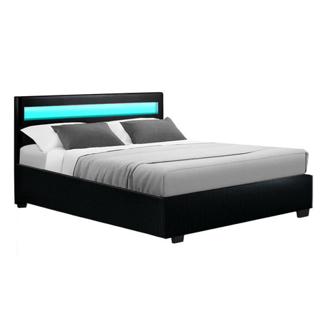 Aria Bed Frame Double Size LED Gas Lift Black COLE
