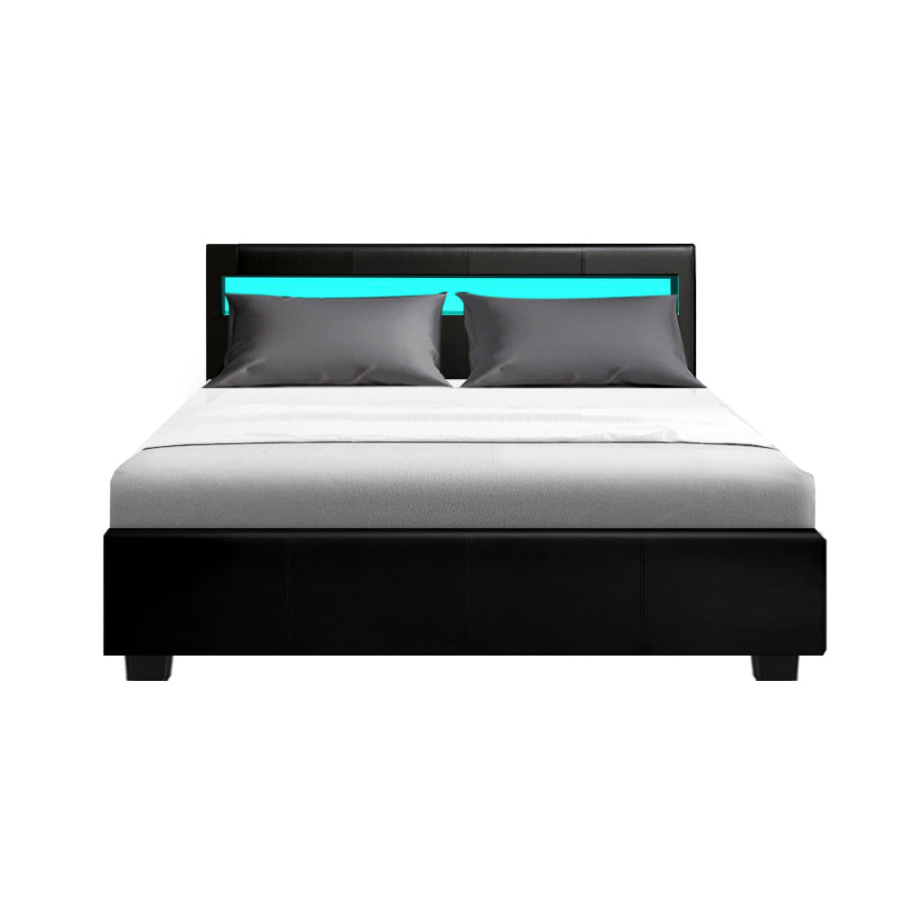 Aria Bed Frame Double Size LED Gas Lift Black COLE