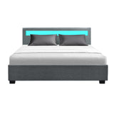 Artiss Bed Frame Queen Size LED Gas Lift Grey COLE