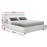 Bed Frame Queen Size LED Gas Lift White COLE