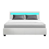 Bed Frame Queen Size LED Gas Lift White COLE