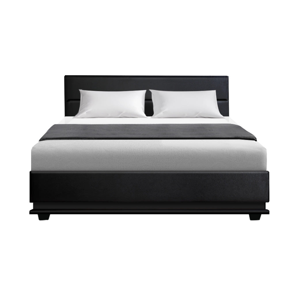Aria Bed Frame Double Size LED Gas Lift Black LUMI