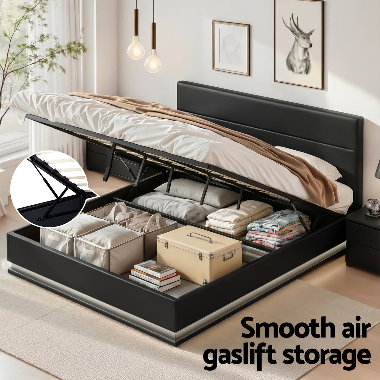 King Bed Frame - Lumi - LED Gas Lift