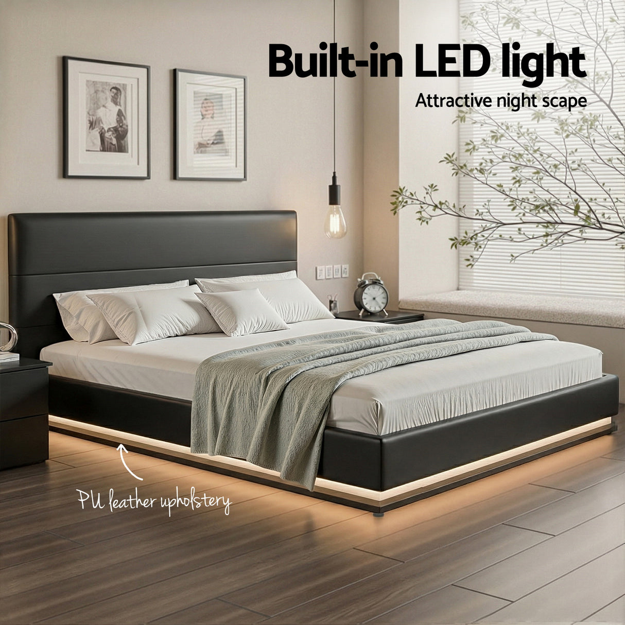 King Bed Frame - Lumi - LED Gas Lift