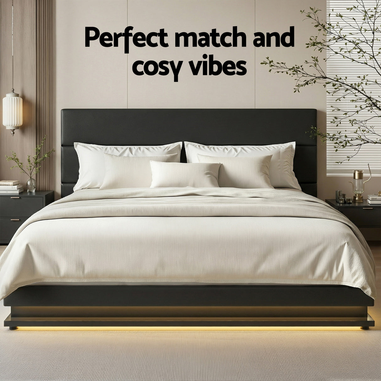 King Bed Frame - Lumi - LED Gas Lift