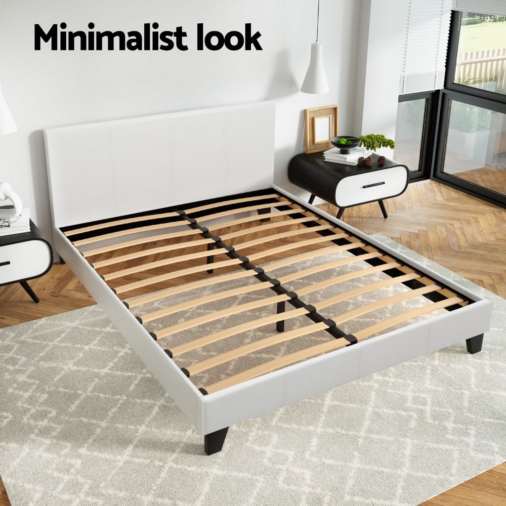 Neo Bed Frame Double Size White Upholstered