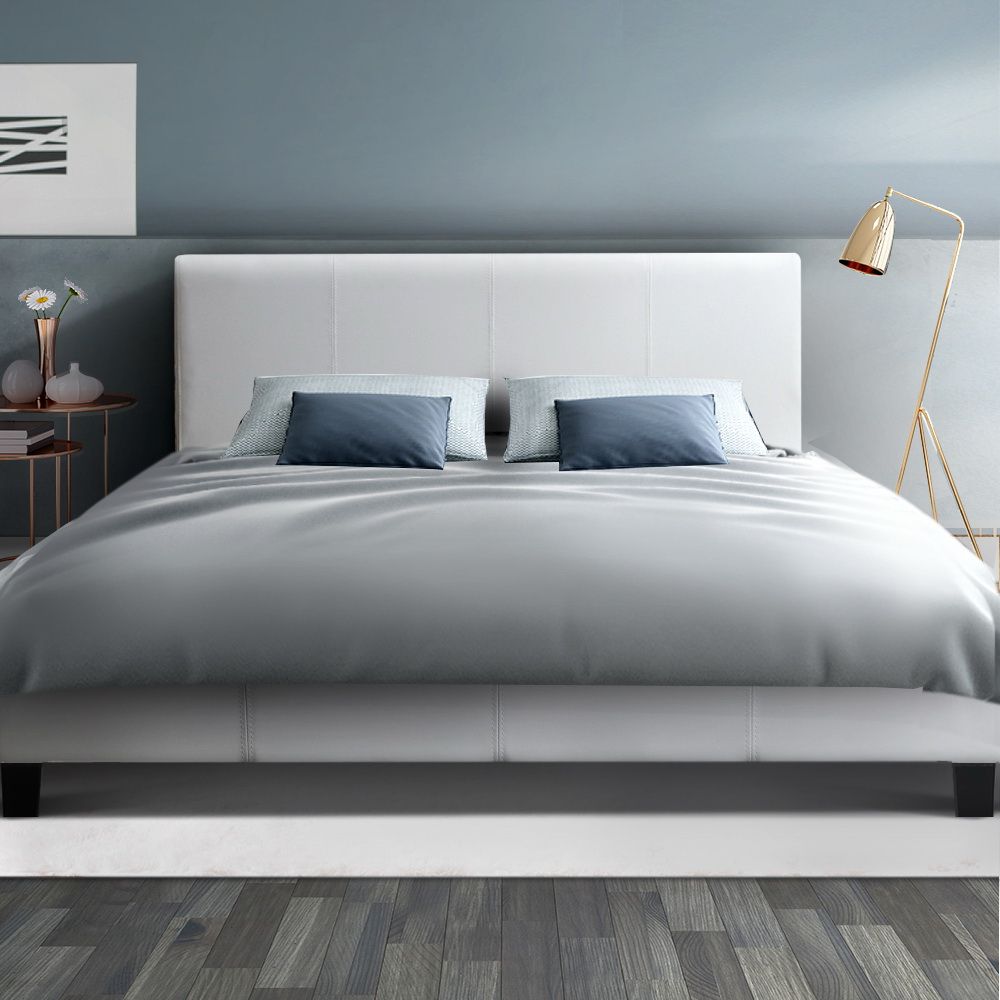 Neo Bed Frame Double Size White Upholstered