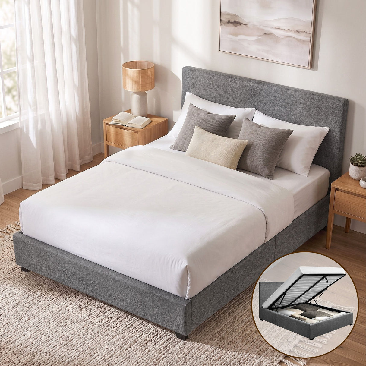 Ky Upholstered Double Gas lift Bed