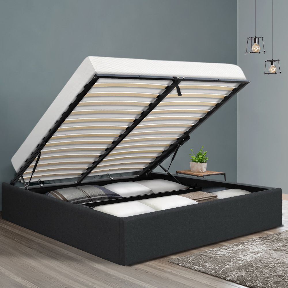 Toki Charcoal Double Gas Lift Bed Frame