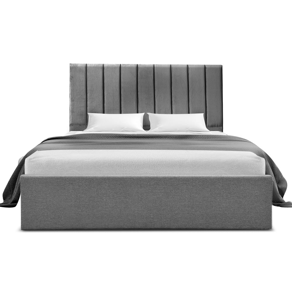 Artiss Double Bed Frame with Storage Grey Velvet Headboard Gas Lift Platform Base