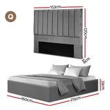Artiss Queen Bed Frame with Storage Grey Velvet Headboard Gas Lift Platform Base