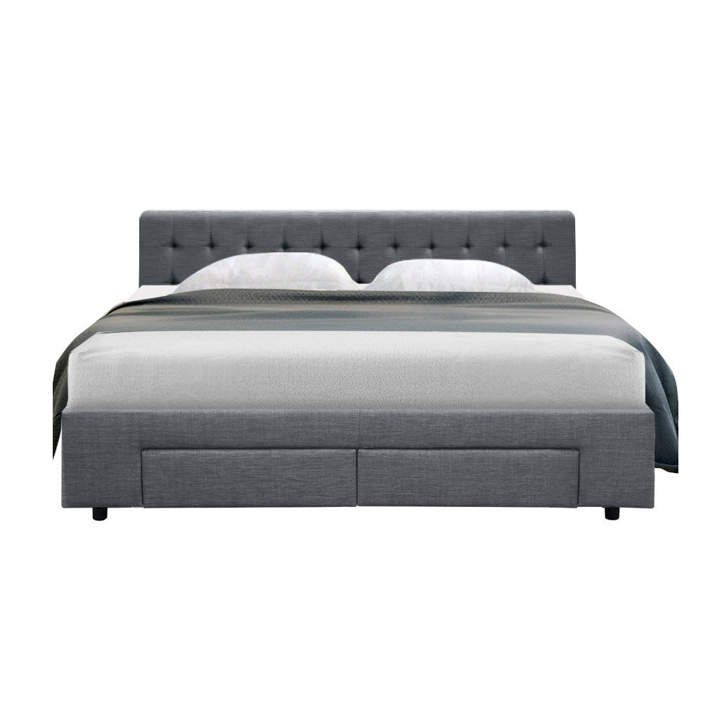 Artiss Bed Frame King Size with 4 Drawers Grey AVIO