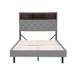 Artiss Bed Frame King Single Size LED Mattress Base Platform with Storage Shelf Hidden Storage Box Grey