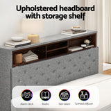Artiss Bed Frame Queen Size LED Mattress Base Platform with Storage Shelf Hidden Storage Box Grey