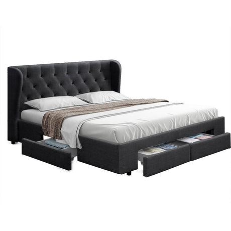 Ember Bed Frame King Size with 4 Drawers Charcoal MILA