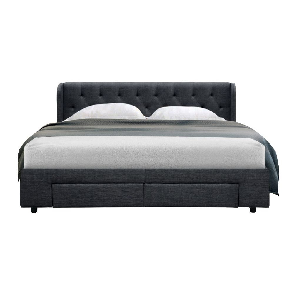 Ember Bed Frame King Size with 4 Drawers Charcoal MILA