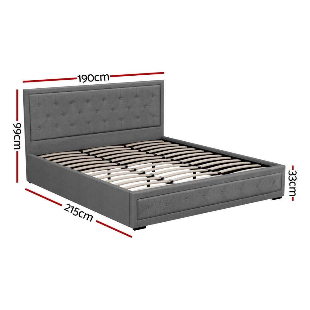 Artiss Bed Frame King Size Gas Lift Grey TIYO