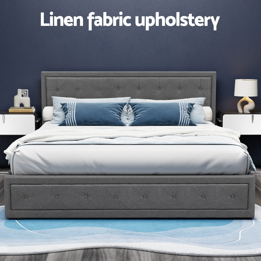 Artiss Bed Frame King Size Gas Lift Grey TIYO