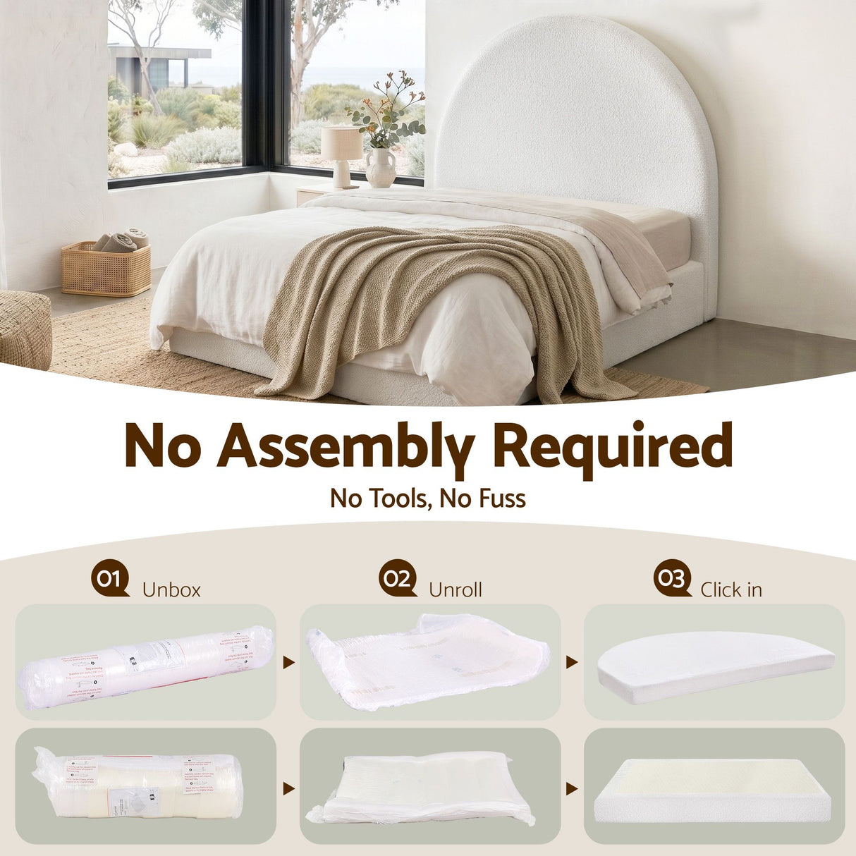 Artiss Double Bed Frame Boucle Fabric Vacuum Compressed Beds Removable Washable Cover No-Assembly