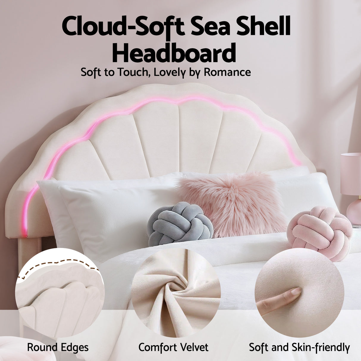 Artiss Double Bed Frame with 2 Storage Drawers Upholstered Velvet Platform Bed LED Headboard