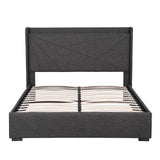 Artiss Double Bed Frame Gas Lift Storage Bed with Charging Ports Upholstered Geometric Headboard Charcoal Grey