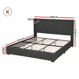 Artiss King Bed Frame Gas Lift Storage Bed with Charging Ports Upholstered Geometric Headboard Charcoal Grey