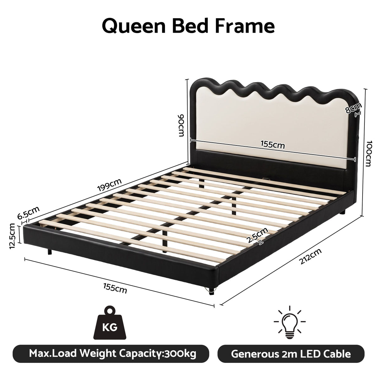 Artiss Queen Bed Frame, Floating Design with RGB LED and USB Charging