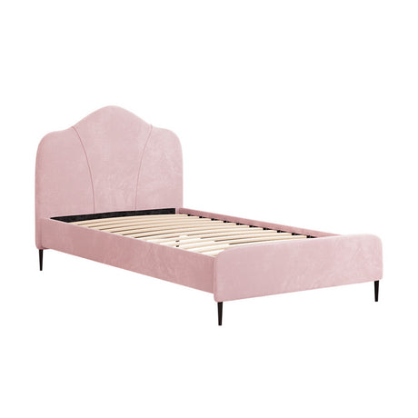 Olan Pink Velvet Bed Frame - King Single Size