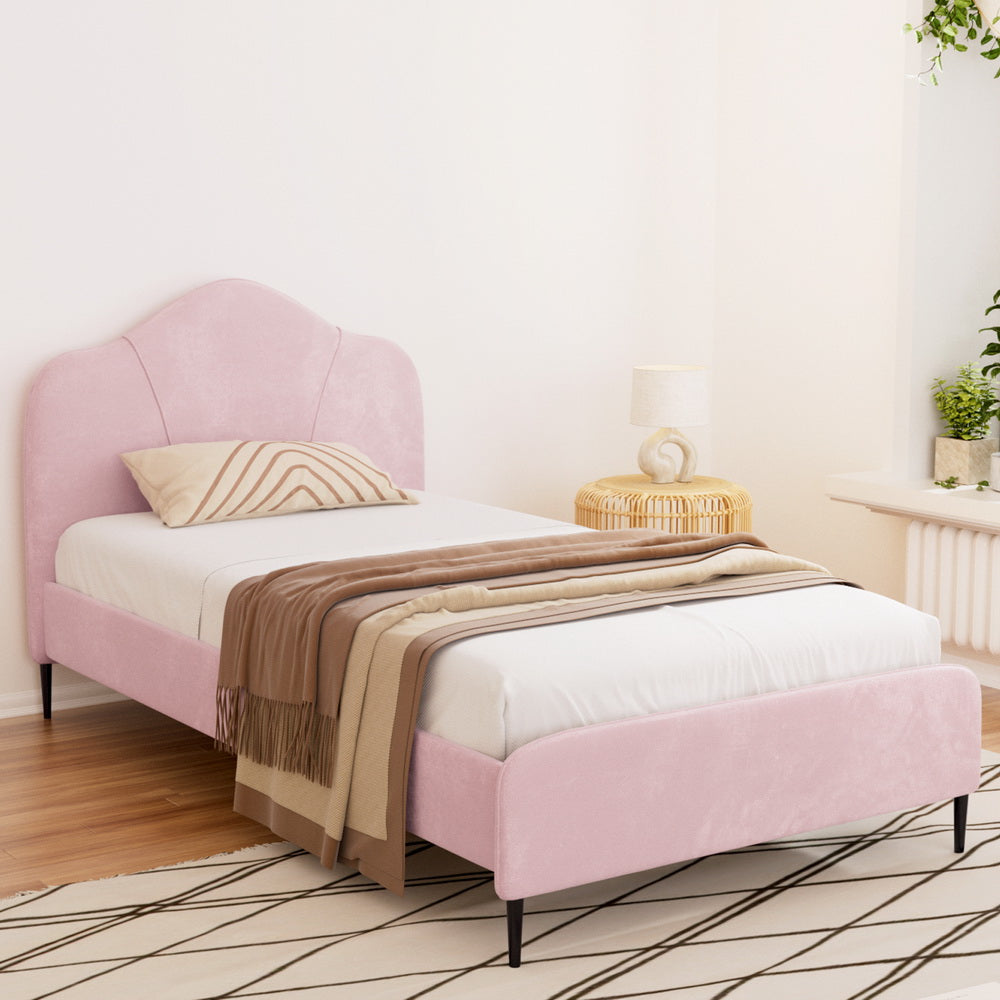 Olan Pink Velvet Bed Frame - King Single Size