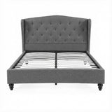 Artiss Double Bed Frame with Wingback Headboard Grey Linen Upholstered Platform Bed Base