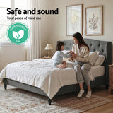 Artiss Double Bed Frame with Wingback Headboard Grey Linen Upholstered Platform Bed Base