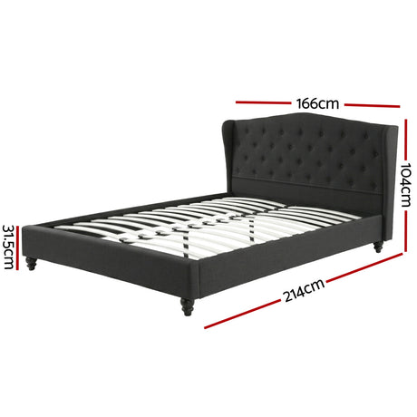 Artiss Queen Bed Frame Wingback Headboard Charcoal Grey Linen Upholstered Platform Bed Base