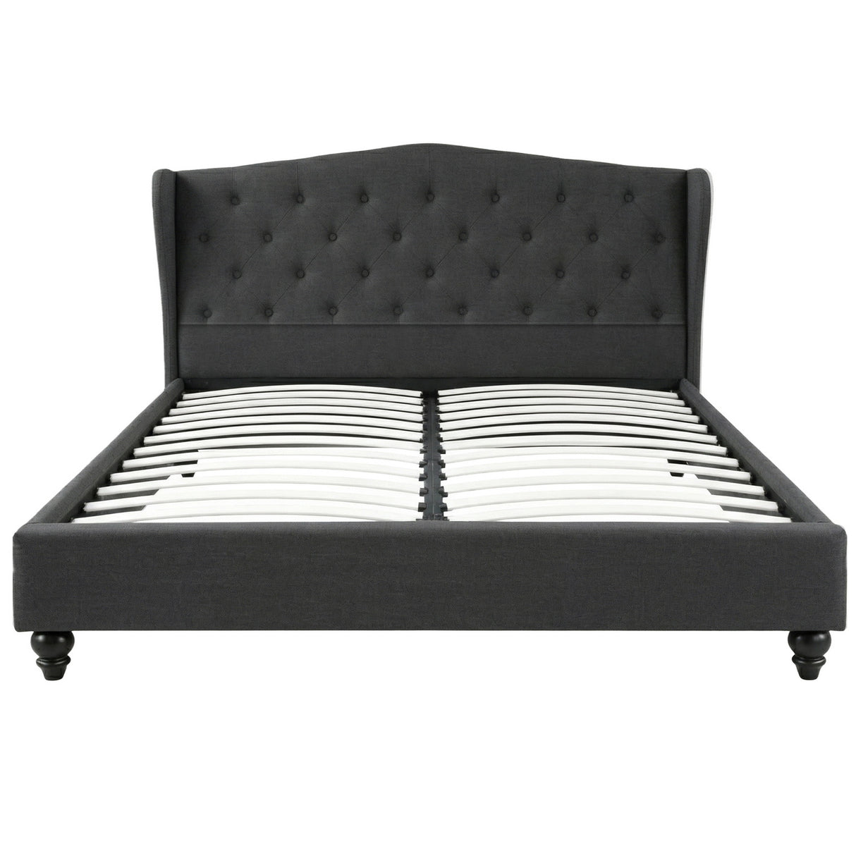 Artiss Queen Bed Frame Wingback Headboard Charcoal Grey Linen Upholstered Platform Bed Base