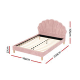 Artiss Bed Frame Double Size Scallop-Shape Bedhead Beds Base Pink Velvet Fabric