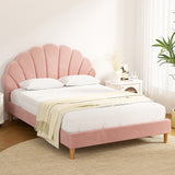 Artiss Bed Frame Double Size Scallop-Shape Bedhead Beds Base Pink Velvet Fabric
