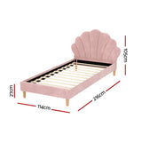 Artiss Bed Frame King Single Size Scallop-Shape Bedhead Beds Base Pink Velvet Fabric