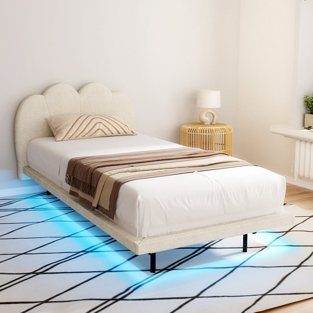 SASA Beige Boucle LED Single Bed Frame