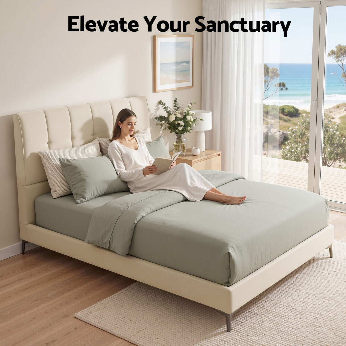 Artiss Double Bed Frame Upholstered Platform Bed with Tufted Headboard 300kg Support