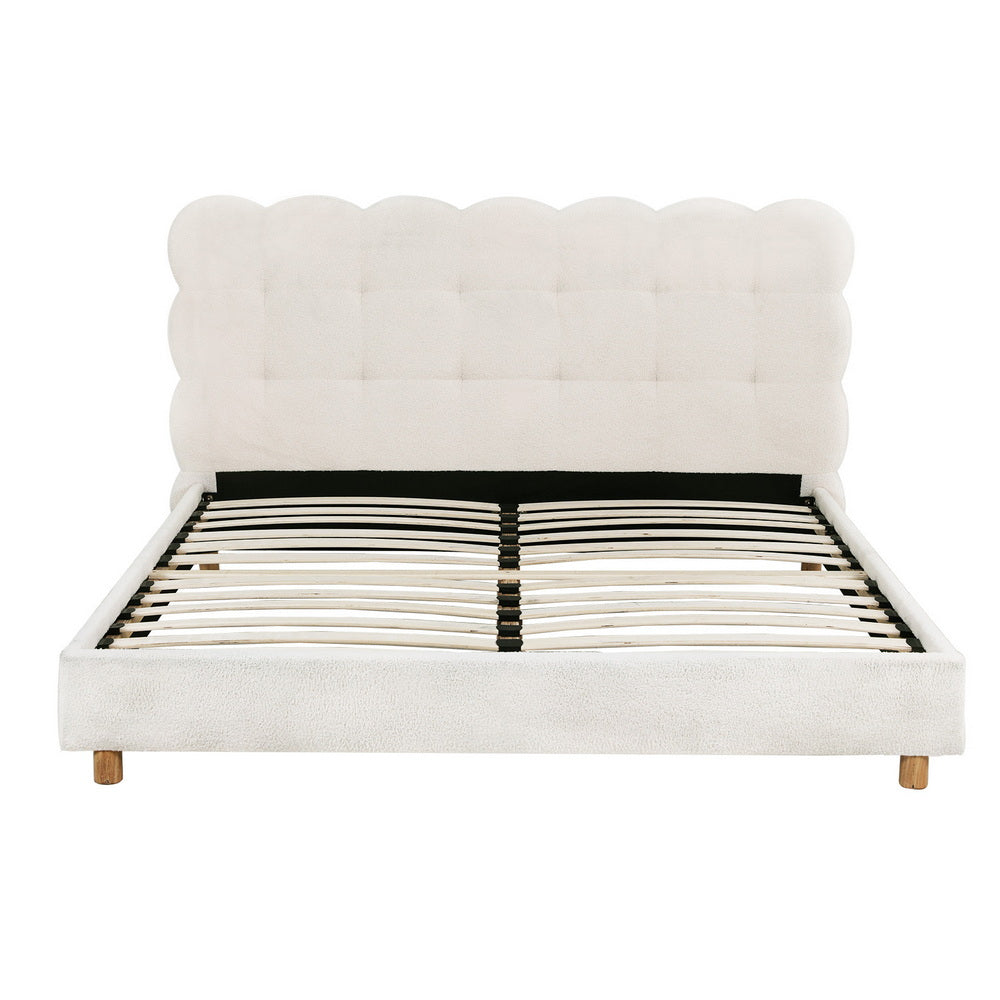 Artiss Double Bed Frame Cloud Headboard Boucle Fabric Mattress Platform Base White